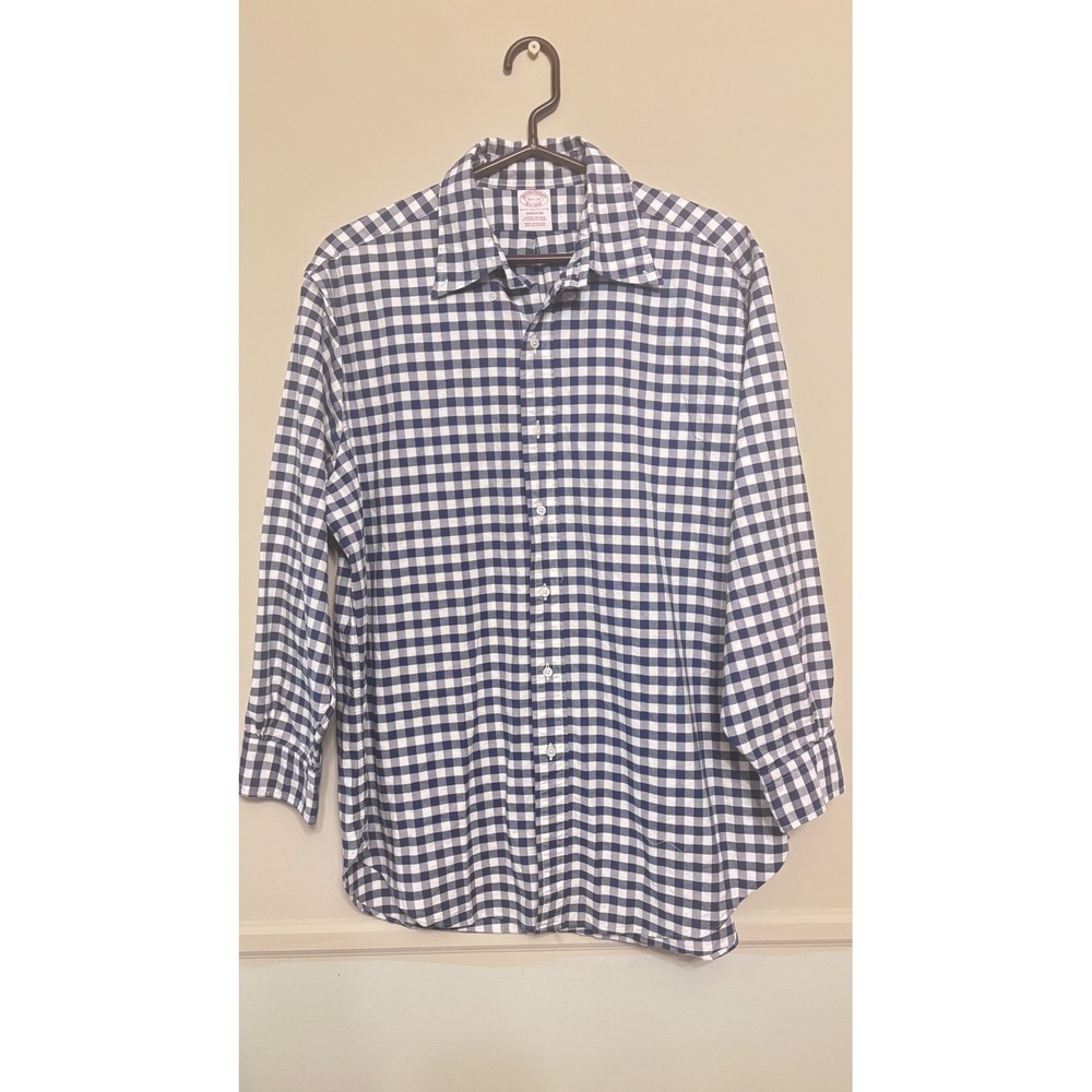 Brooks Brothers Makers Men's Large Blue Gingham Made In USA Button Up
